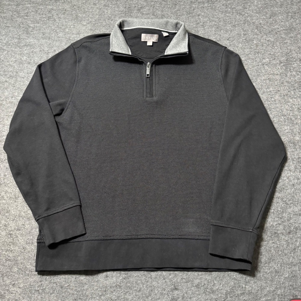 Ted Baker Mens Quarter Zip Pullover Sweater Black Textured Waffle Knit Size M